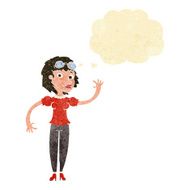 cartoon pilot woman waving with thought bubble N2