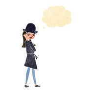 cartoon female spy with thought bubble N4