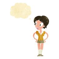 cartoon happy woman in short skirt with thought bubble N2