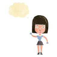 cartoon waving woman with thought bubble N11