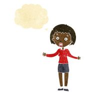 cartoon woman making excuses with thought bubble N3