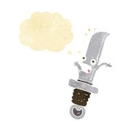 cartoon frightened knife with thought bubble N2