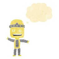 cartoon waving robot with thought bubble N2