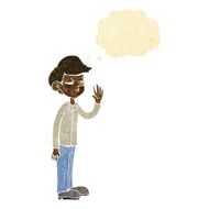cartoon arrogant boy with thought bubble