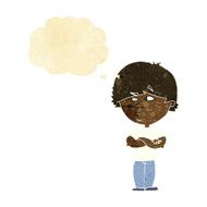 cartoon suspicious man with thought bubble N5