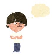 cartoon suspicious man with thought bubble N6