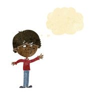 cartoon worried man reaching with thought bubble N3