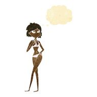 cartoon woman in bikini with thought bubble N9