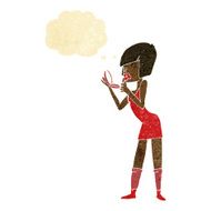 cartoon woman applying lipstick with thought bubble