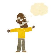 cartoon old man spreading arms wide with thought bubble
