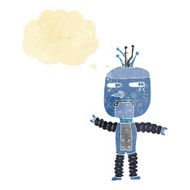 cartoon waving robot with thought bubble N3