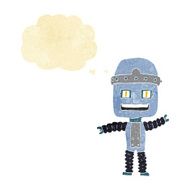 cartoon waving robot with thought bubble N4