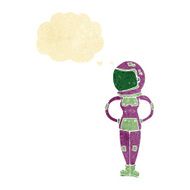 cartoon female astronaut with thought bubble N3