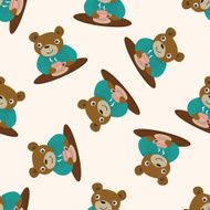 animal bear having afternoon tea cartoon seamless pattern background