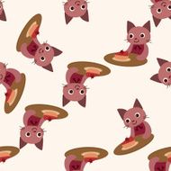 animal cat having afternoon tea cartoon seamless pattern background N2