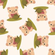 animal pig having afternoon tea cartoon seamless pattern background