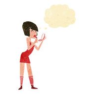cartoon woman applying lipstick with thought bubble N2