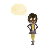 cartoon girl in jacket with thought bubble