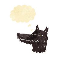 cartoon smug wolf face with thought bubble