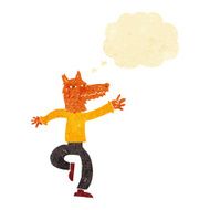 cartoon happy fox man with thought bubble N4