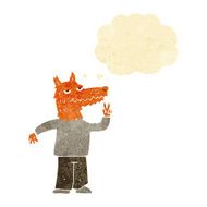 cartoon happy fox man with thought bubble N5