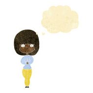 cartoon shy woman with thought bubble N8