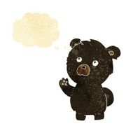 cartoon waving black bear with thought bubble N11