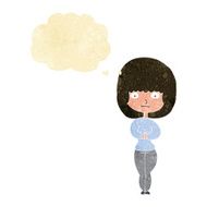 cartoon shy woman with thought bubble N9