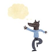 cartoon happy wolf man with thought bubble N2