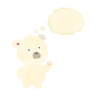 cartoon waving polar bear with thought bubble N10