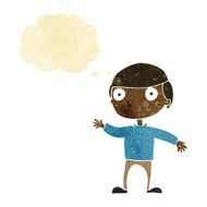 cartoon waving man with thought bubble N5