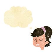cartoon pretty female face with thought bubble N18