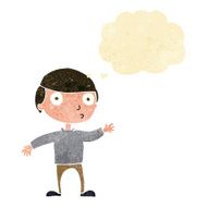 cartoon waving man with thought bubble N6