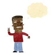 cartoon man giving peace sign with thought bubble N11