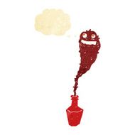 cartoon spooky ghost in bottle with thought bubble N2