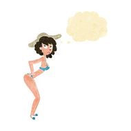 cartoon pin-up beach girl with thought bubble