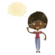 cartoon waving woman with thought bubble N16