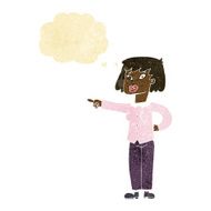cartoon woman pointing with thought bubble N26