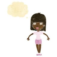 cartoon woman shrugging shoulders with thought bubble N65