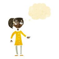 cartoon worried girl with thought bubble