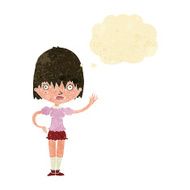 cartoon waving woman with thought bubble N19