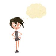 cartoon girl with hands on hips thought bubble N4