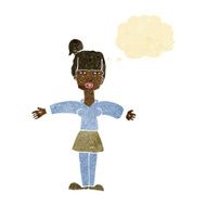 cartoon woman shrugging shoulders with thought bubble N67