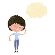cartoon waving woman with thought bubble N20