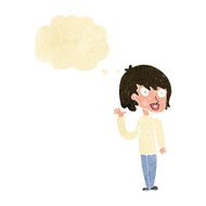cartoon waving woman with thought bubble N22