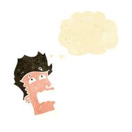 cartoon frightened man with thought bubble N17