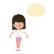 cartoon woman shrugging shoulders with thought bubble N68