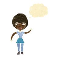cartoon waving woman with thought bubble N23