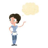 cartoon woman in maid costume with thought bubble N2