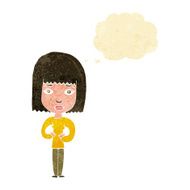 cartoon woman indicating self with thought bubble N2